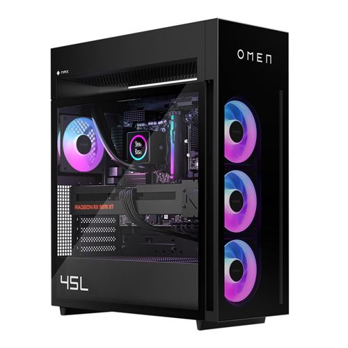 HP OMEN MAX 45L GT23-0170 Gaming PC; AMD Ryzen 7 9800X3D 4.7GHz Processor; AMD Radeon RX 9070XT 16GB GDDR6; Kingston FURY 32GB DDR5-6000 RAM; 1TB Solid State Drive